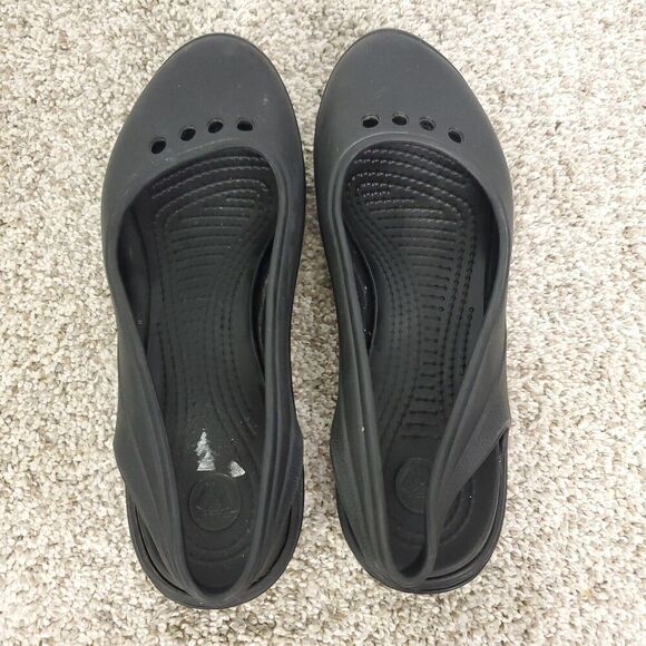 Crocs Shoes Womens 6 Flats Slingback Rubber Cutout Round Toe Lightweight Black - Picture 6 of 10